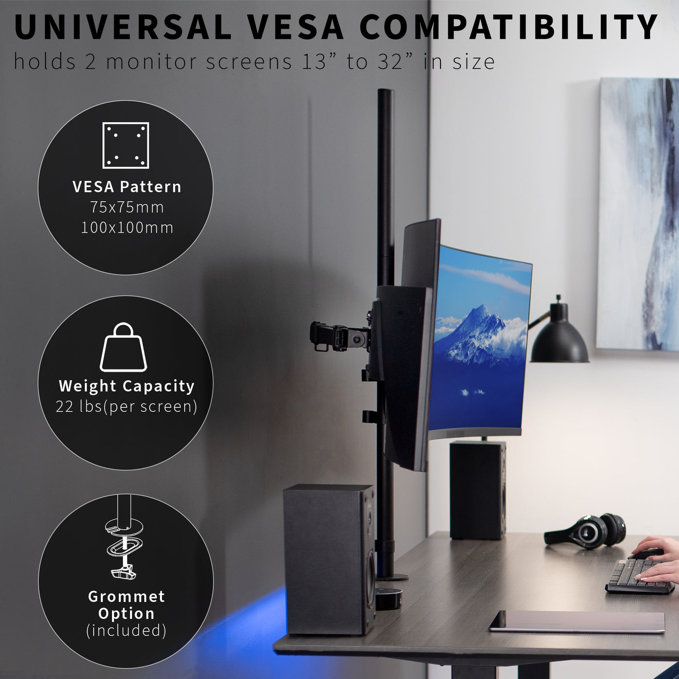 vivo Dual Monitor Desk Mount Extra Tall Adjustable Stand for Up to 32 Screens