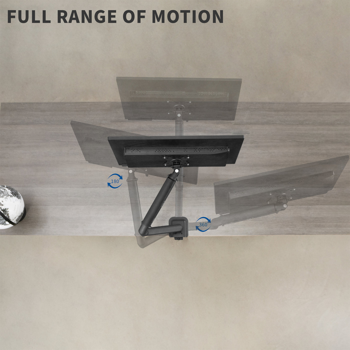 Mechanical Arm Single Monitor Desk Mount full range of motion