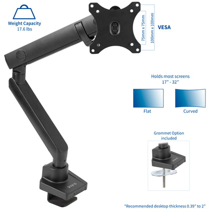 Pneumatic Arm Single Monitor Desk Mount  