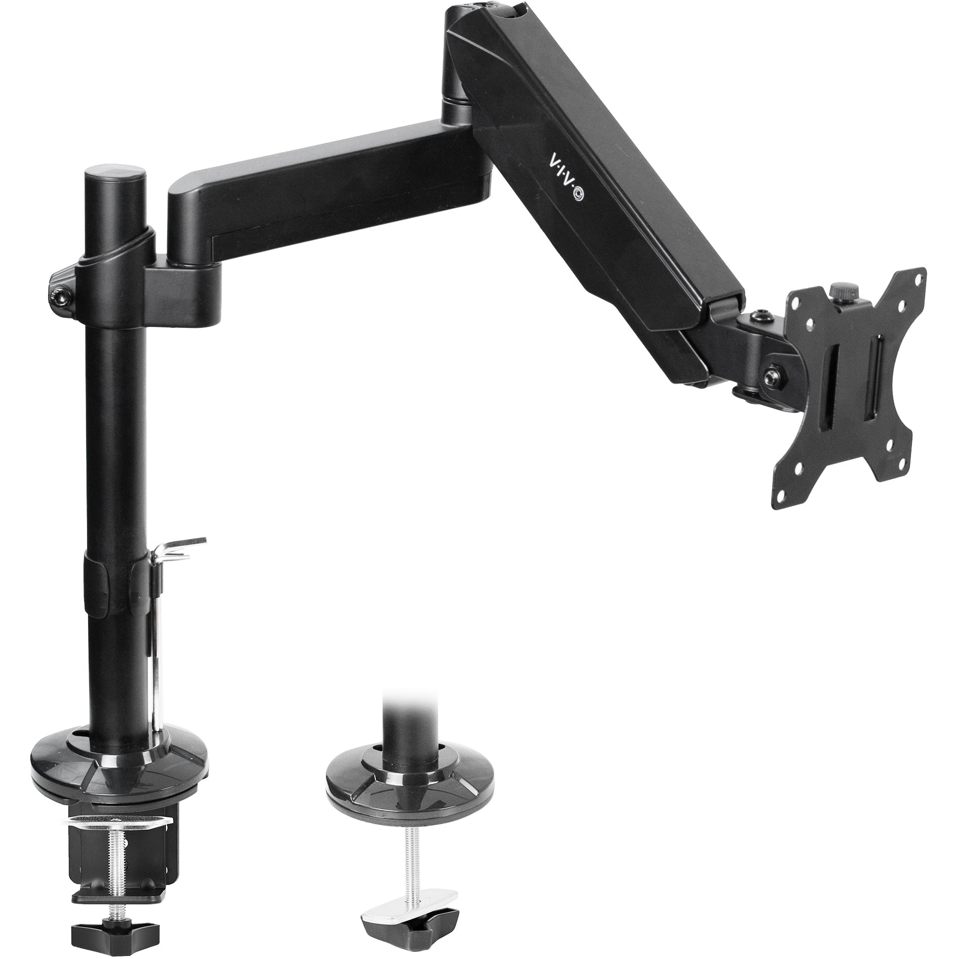 Sturdy adjustable pneumatic arm single monitor ergonomic desk mount for office workstation.