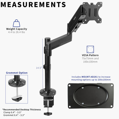 Sturdy adjustable pneumatic arm single monitor ergonomic desk mount for office workstation.