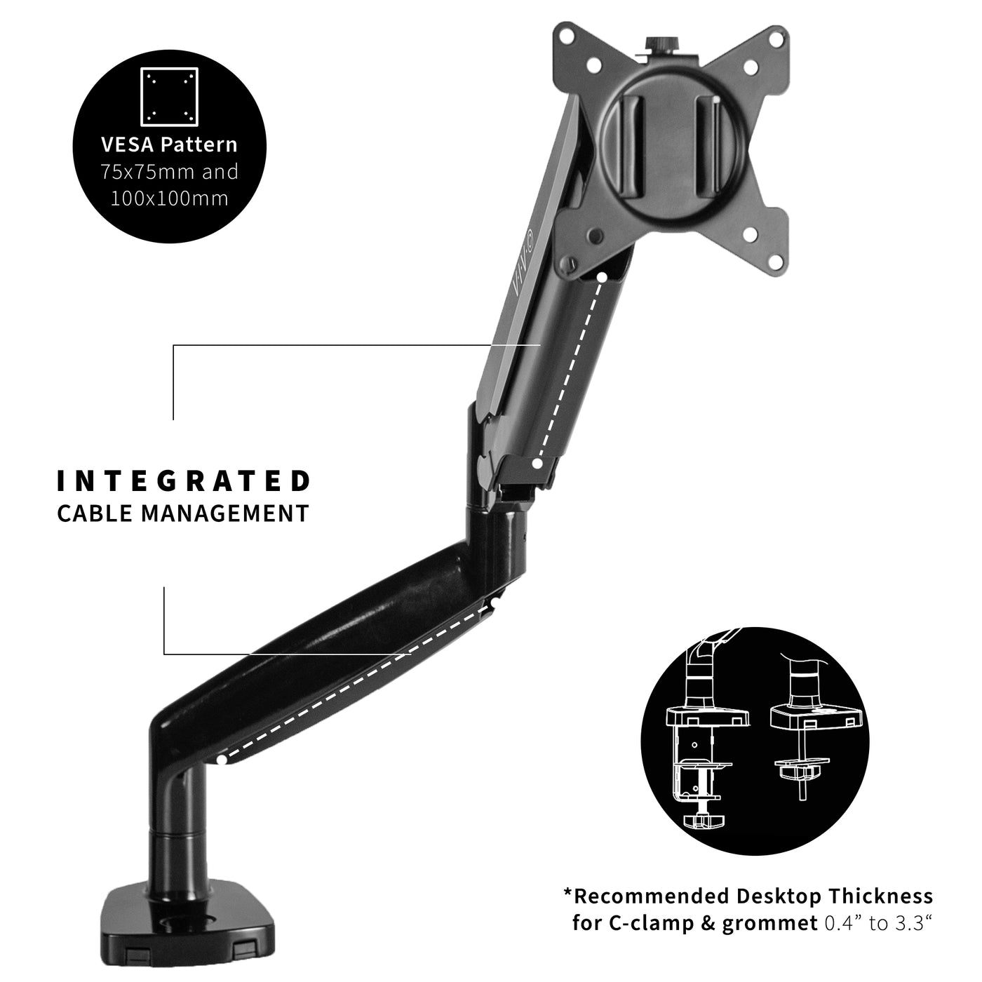 vivo Single Ultrawide 35 Monitor Desk Mount with Pneumatic Spring Arm