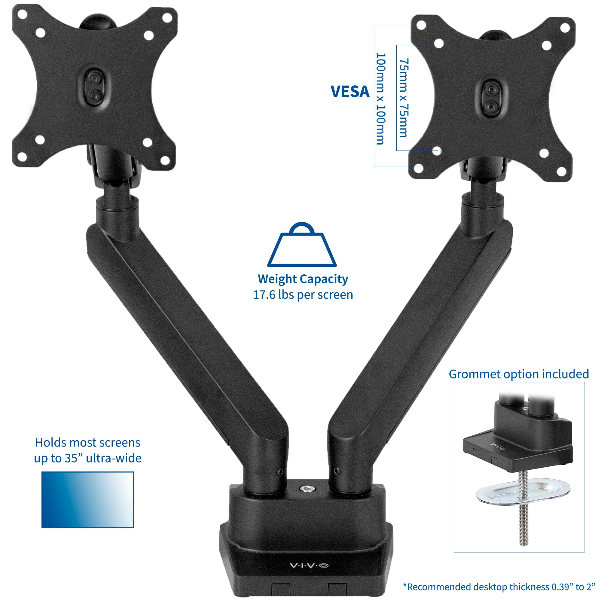 Pneumatic Arm Dual Monitor Desk Mount