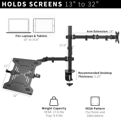 Single Monitor and Laptop Desk Mount