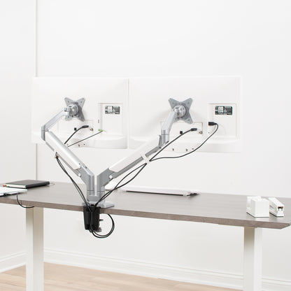 Silver Pneumatic Arm Dual Monitor Desk Mount