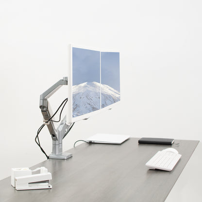 Silver Pneumatic Arm Dual Monitor Desk Mount