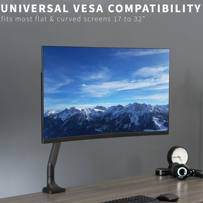 Pneumatic Arm Adjustable Single Monitor Desk Mount with Universal VESA Compatibility