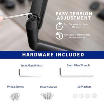 Pneumatic Arm Adjustable Single Monitor Desk Mount