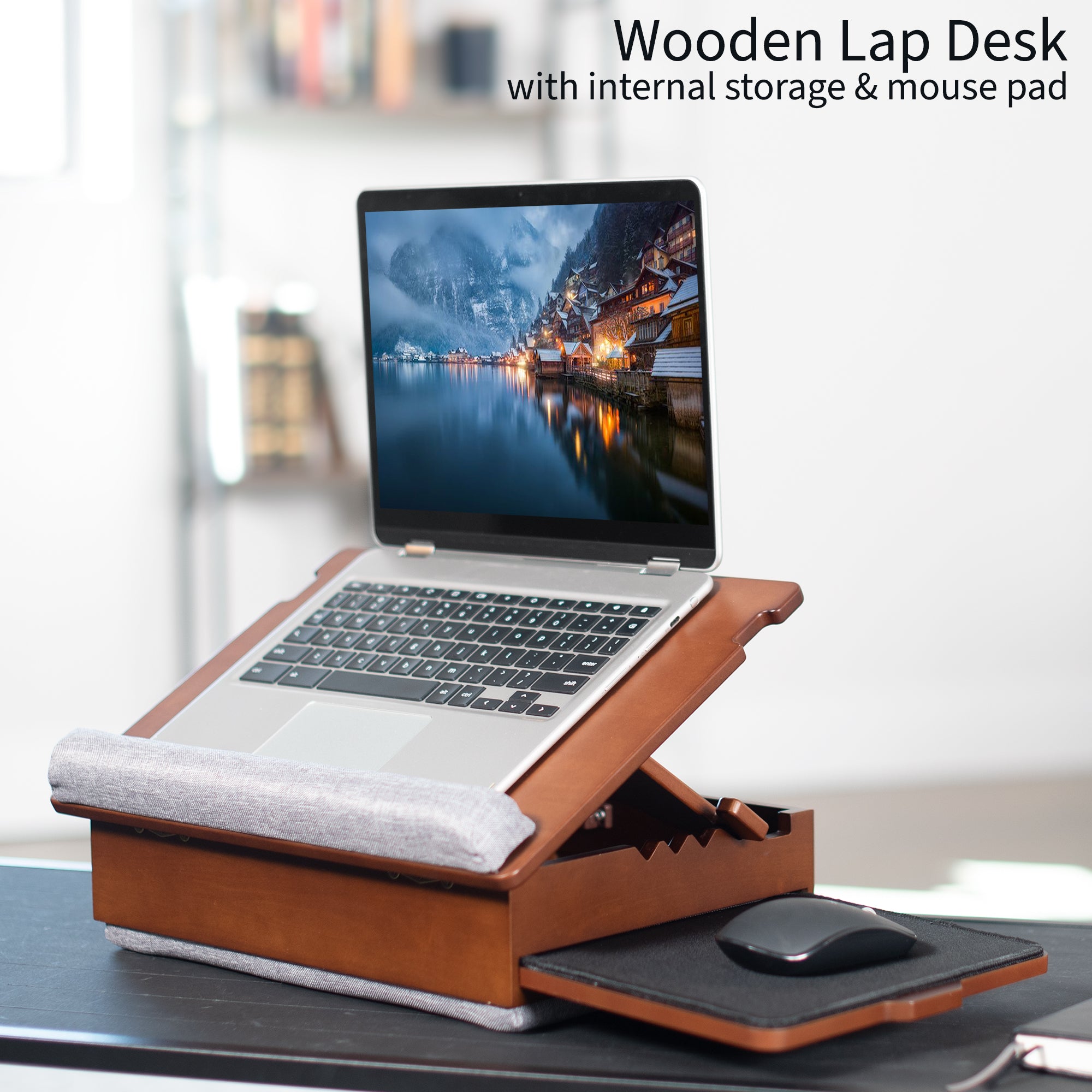 Wooden Lap Desk with Storage and Mouse Pad