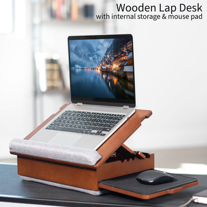 Wooden Lap Desk with Storage and Mouse Pad