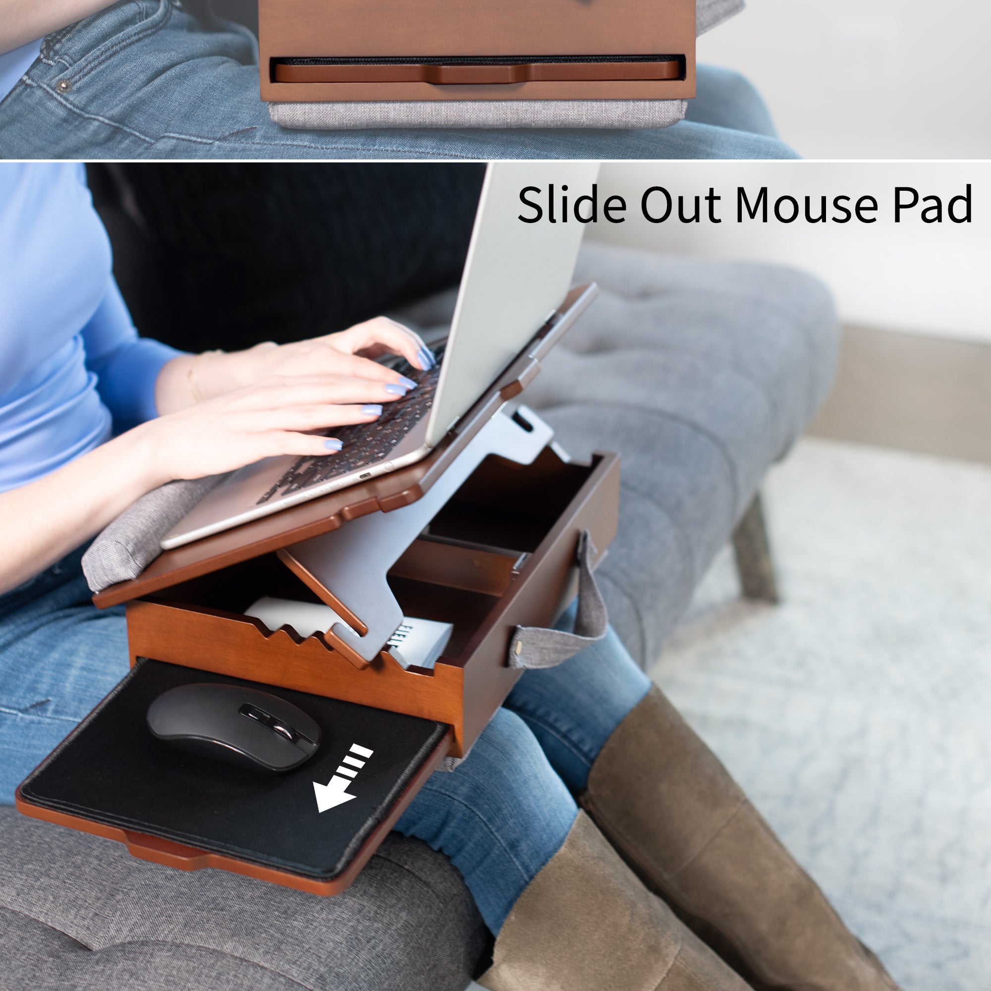 Wooden Lap Desk with Storage and Mouse Pad